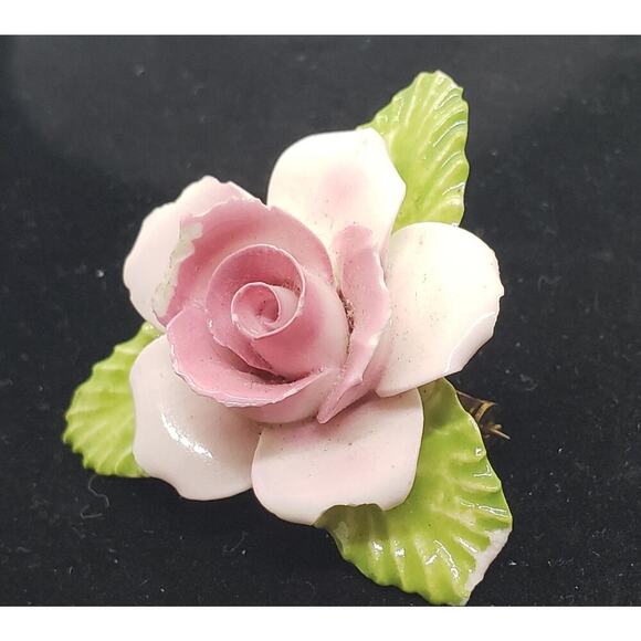 Vintage English Bone China Pink Rose Flower Brooch Pin Handmade Porcelain 3d - Picture 6 of 9